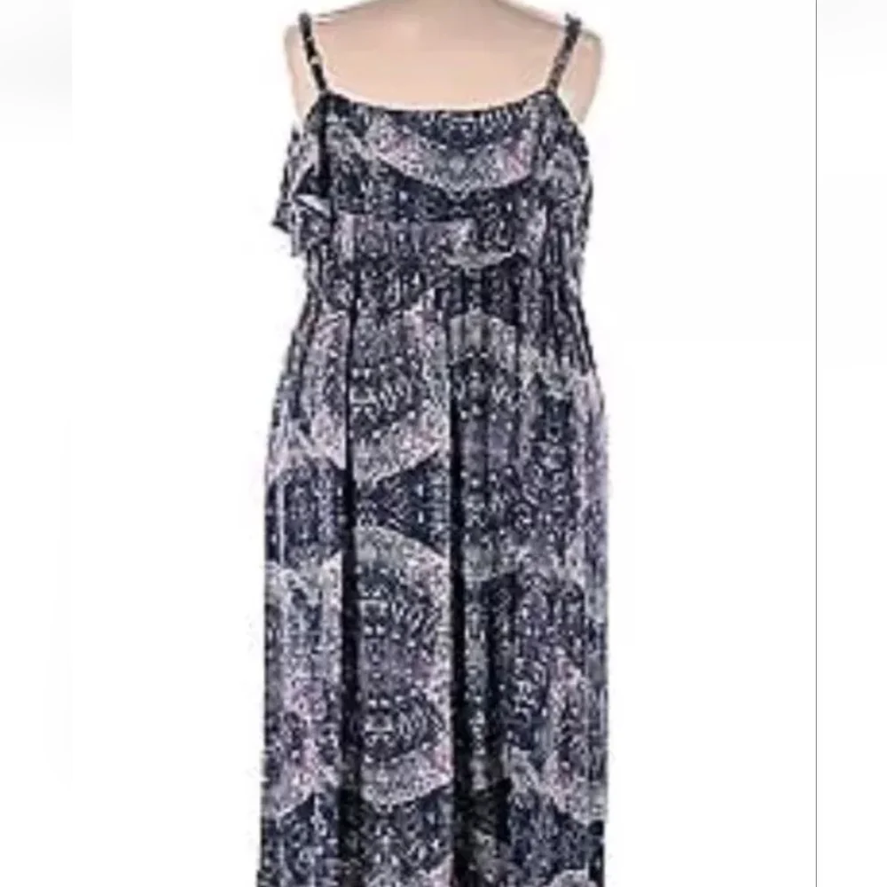 Y2k Vtg Ruffle Maxi Dress Woman Plus 4X Arsty Abstract HiLow Hem Fairy Boho